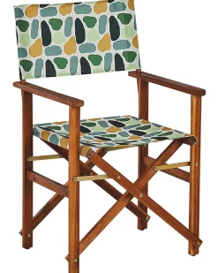 Gartenstuhl Akazienholz Dunkelbraun Textil Grau / Mehrfarbig Fleckenmuster 2Er Set Cine
