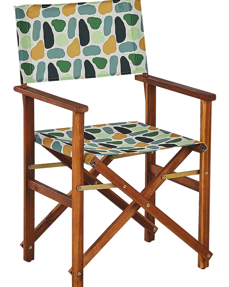 Gartenstuhl Akazienholz Dunkelbraun Textil Grau / Mehrfarbig Fleckenmuster 2Er Set Cine