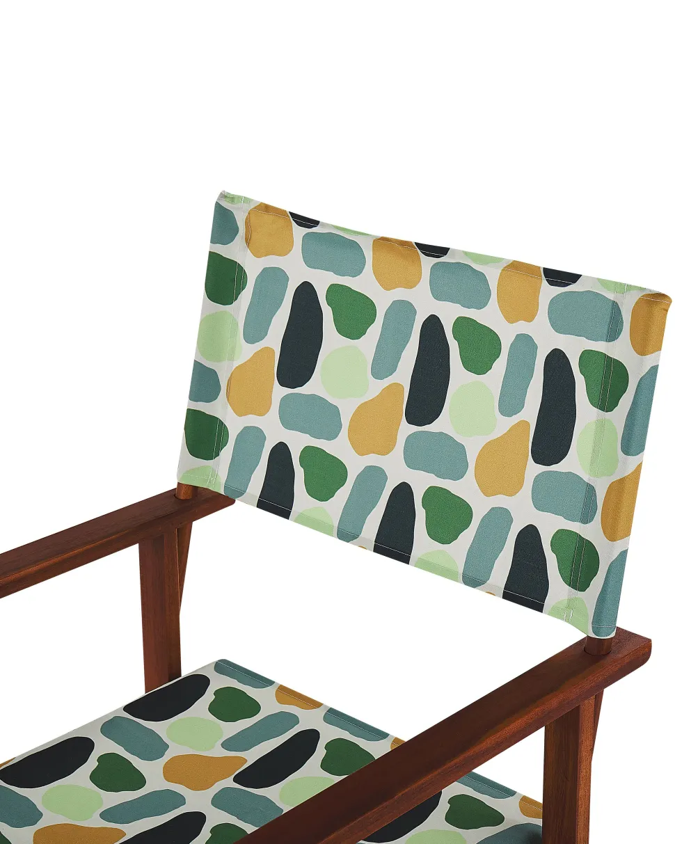 Gartenstuhl Akazienholz Dunkelbraun Textil Grau / Mehrfarbig Fleckenmuster 2Er Set Cine