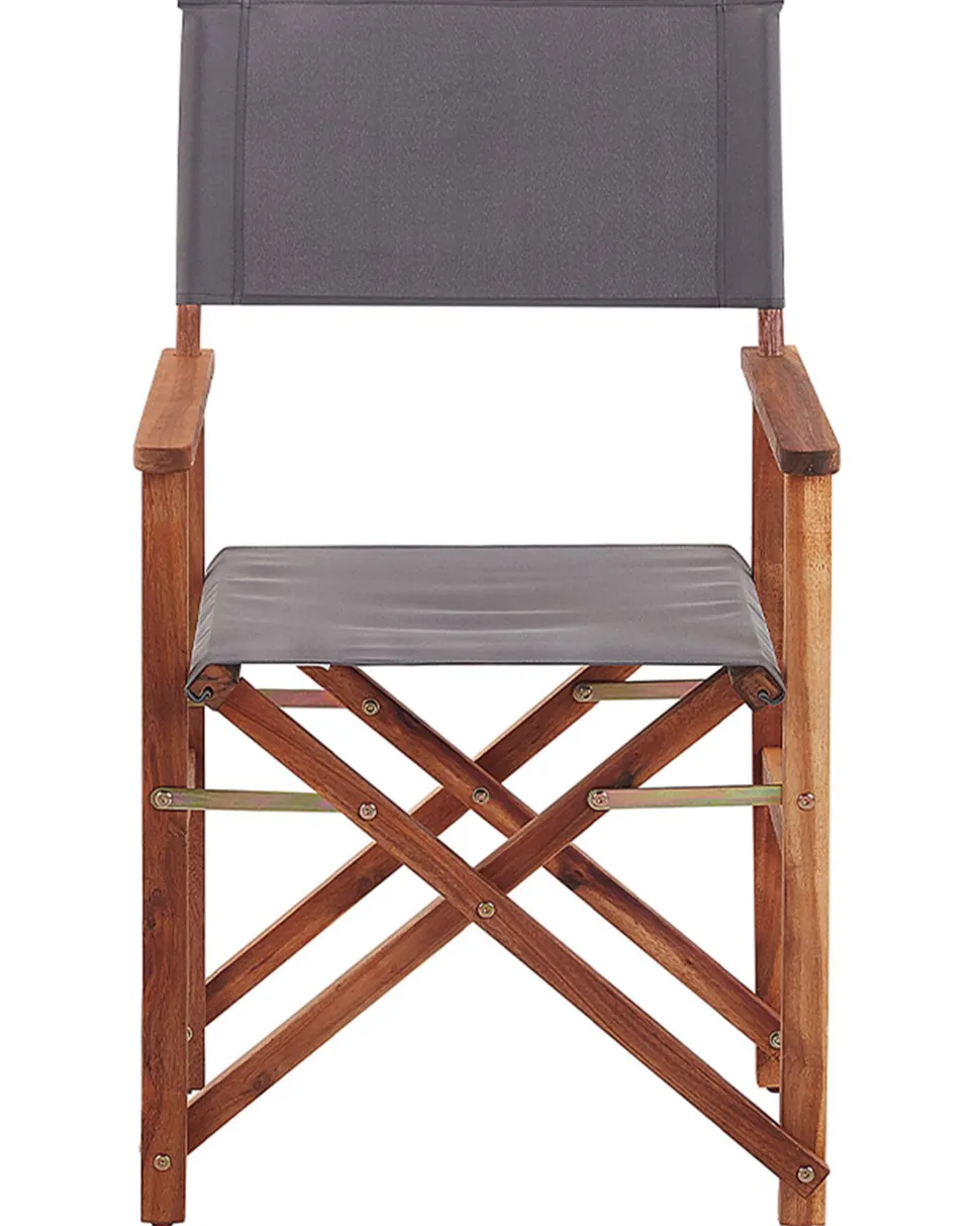 Gartenstuhl Akazienholz Dunkelbraun Textil Grau / Mehrfarbig Fleckenmuster 2Er Set Cine