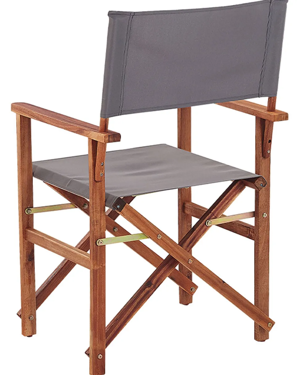 Gartenstuhl Akazienholz Dunkelbraun Textil Grau / Mehrfarbig Fleckenmuster 2Er Set Cine