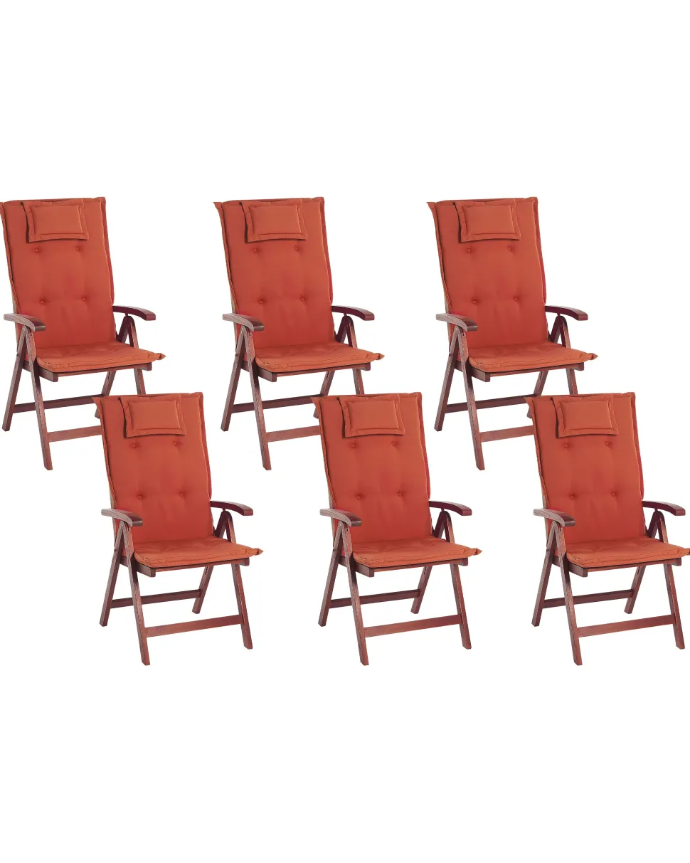Gartenstuhl Akazienholz Dunkelbraun 6Er Set Auflagen Terracotta Toscana