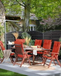 Gartenstuhl Akazienholz Dunkelbraun 6Er Set Auflagen Terracotta Toscana