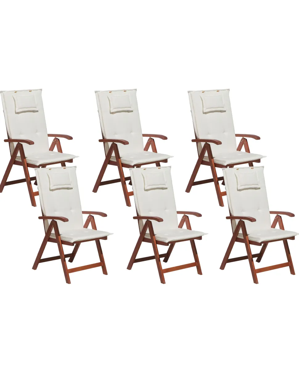 Gartenstuhl Akazienholz Dunkelbraun 6Er Set Auflagen Cremeweis Toscana