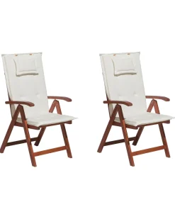 Gartenstuhl Akazienholz Dunkelbraun 6Er Set Auflagen Cremeweis Toscana