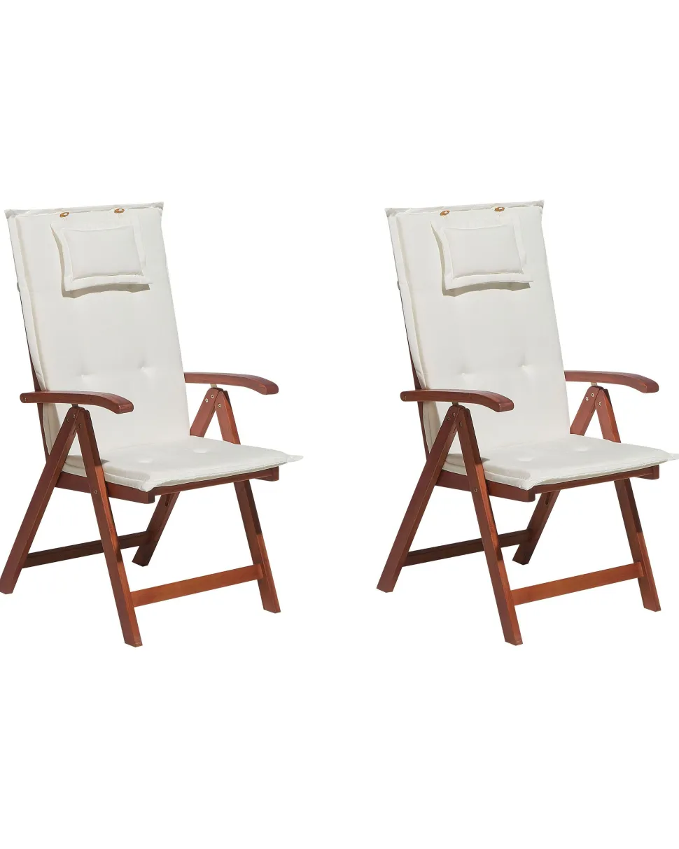 Gartenstuhl Akazienholz Dunkelbraun 6Er Set Auflagen Cremeweis Toscana