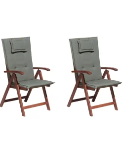 Gartenstuhl Akazienholz Dunkelbraun 2Er Set Auflagen Graphitgrau Toscana