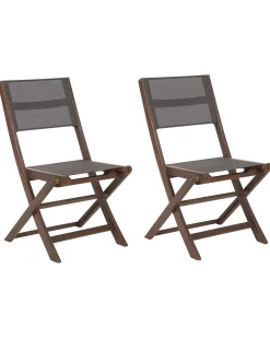 Gartenstuhl Akazienholz Dunkelbraun 2Er Set Textilbespannung Grau Klappbar Cesana