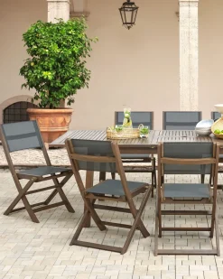 Gartenstuhl Akazienholz Dunkelbraun 2Er Set Textilbespannung Grau Klappbar Cesana