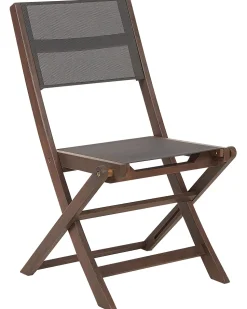 Gartenstuhl Akazienholz Dunkelbraun 2Er Set Textilbespannung Grau Klappbar Cesana