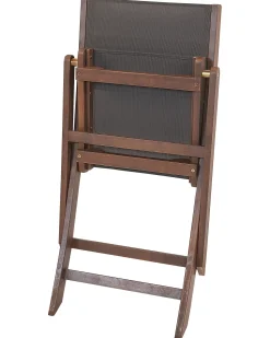 Gartenstuhl Akazienholz Dunkelbraun 2Er Set Textilbespannung Grau Klappbar Cesana