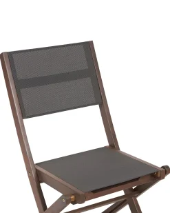 Gartenstuhl Akazienholz Dunkelbraun 2Er Set Textilbespannung Grau Klappbar Cesana