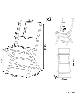 Gartenstuhl Akazienholz Dunkelbraun 2Er Set Textilbespannung Grau Klappbar Cesana