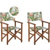 Gartenstuhl Akazienholz Dunkelbraun Textil Grau / Bunt Flamingomuster 2Er Set Cine