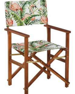 Gartenstuhl Akazienholz Dunkelbraun Textil Grau / Bunt Flamingomuster 2Er Set Cine