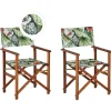 Gartenstuhl Akazienholz Dunkelbraun Textil Cremeweis / Bunt Tukanmotiv 2Er Set Cine