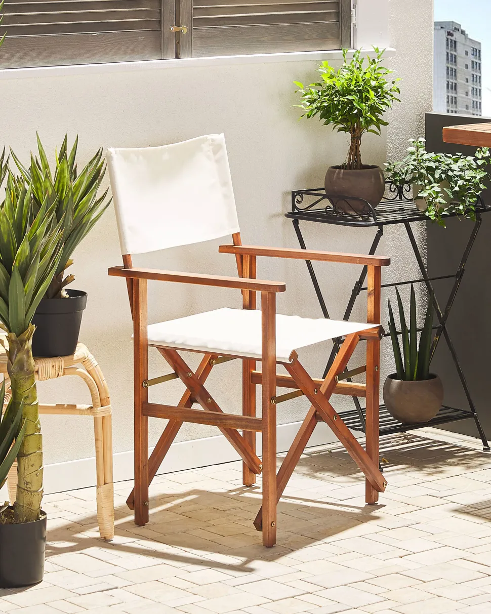 Gartenstuhl Akazienholz Dunkelbraun Textil Cremeweis / Bunt Tukanmotiv 2Er Set Cine