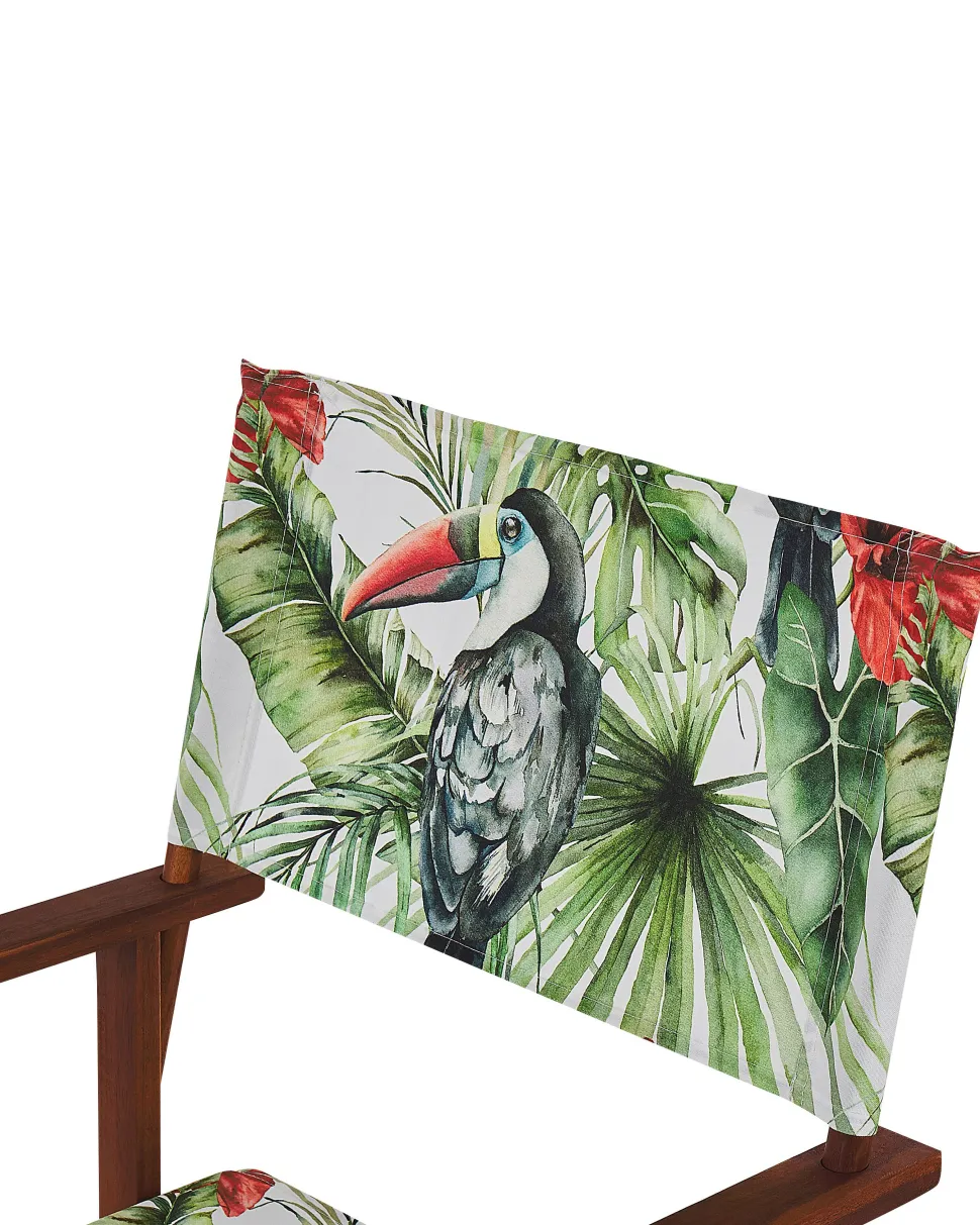 Gartenstuhl Akazienholz Dunkelbraun Textil Cremeweis / Bunt Tukanmotiv 2Er Set Cine