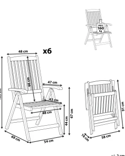 Gartenstuhl Akazienholz Dunkelbraun Verstellbar 6Er Set Toscana