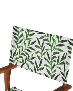 Gartenstuhl Akazienholz Dunkelbraun Textil Cremeweis / Grun Blattmuster 2Er Set Cine