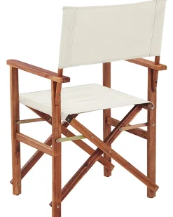 Gartenstuhl Akazienholz Dunkelbraun Textil Cremeweis / Grun Blattmuster 2Er Set Cine