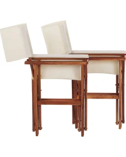 Gartenstuhl Akazienholz Dunkelbraun Textil Cremeweis / Grun Blattmuster 2Er Set Cine