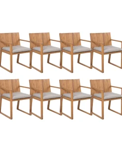 Gartenstuhl Akazienholz Hellbraun 8Er Set Auflagen Taupe Sassari