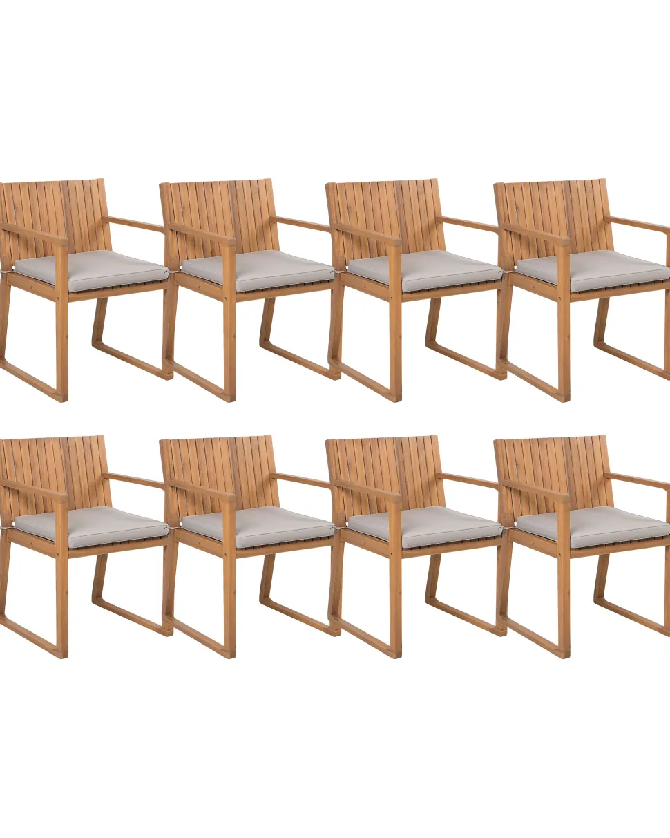Gartenstuhl Akazienholz Hellbraun 8Er Set Auflagen Taupe Sassari