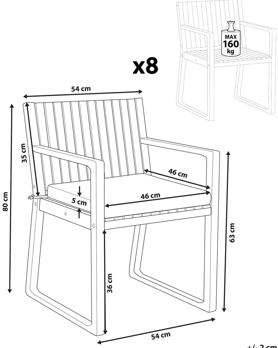 Gartenstuhl Akazienholz Hellbraun 8Er Set Auflagen Taupe Sassari