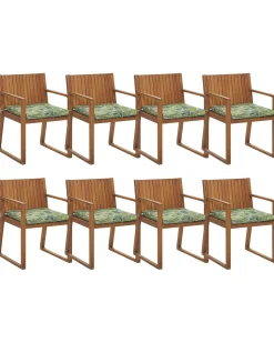 Gartenstuhl Akazienholz Hellbraun 8Er Set Auflagen Blattermuster Sassari