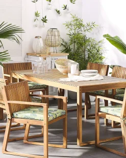 Gartenstuhl Akazienholz Hellbraun 8Er Set Auflagen Blattermuster Sassari