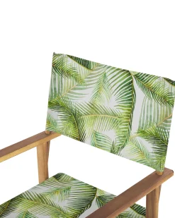 Gartenstuhl Akazienholz Hellbraun Textil Cremeweis / Hellgrun Palmenmotiv 2Er Set Cine