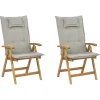 Gartenstuhl Akazienholz Hellbraun 2Er Set Auflagen Grau-Beige Java