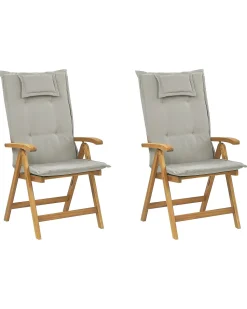 Gartenstuhl Akazienholz Hellbraun 2Er Set Auflagen Grau-Beige Java
