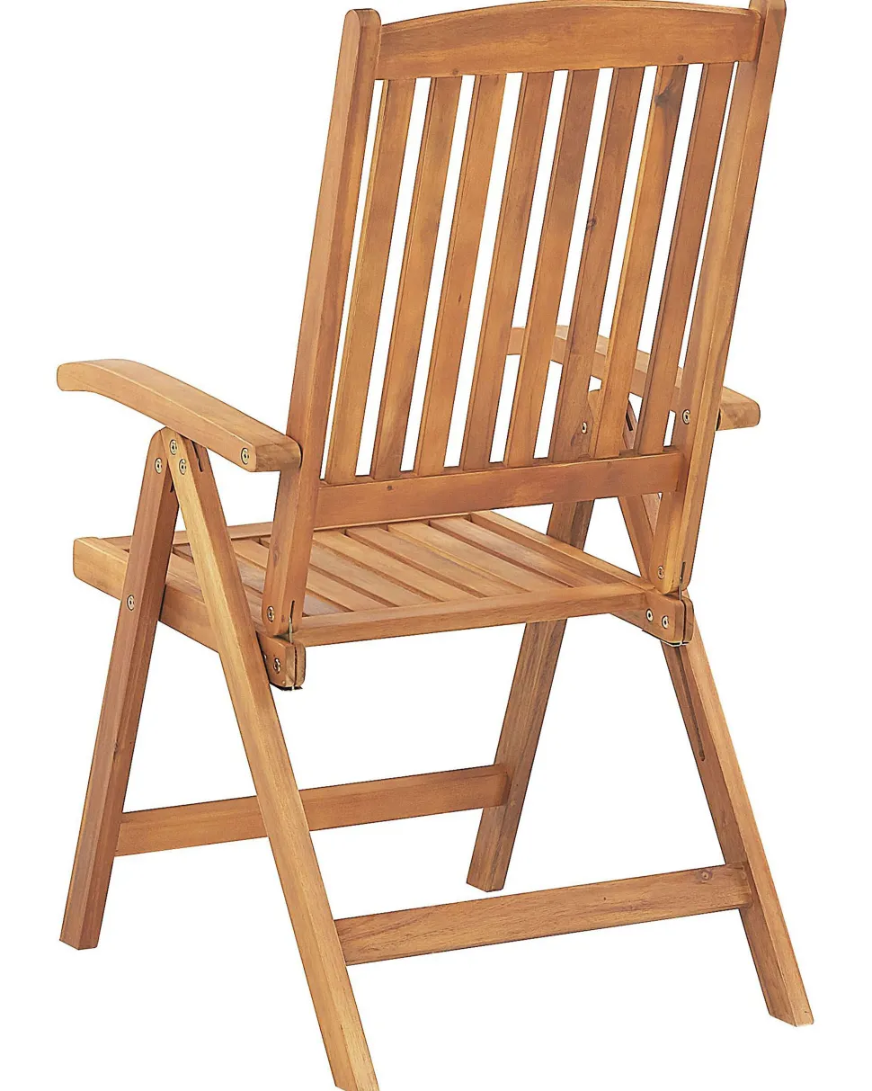 Gartenstuhl Akazienholz Hellbraun 2Er Set Auflagen Grau-Beige Java