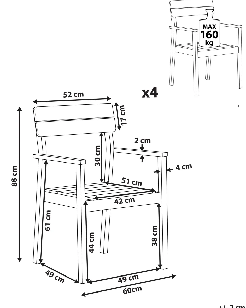 Gartenstuhl Akazienholz Hellbraun 4Er Set Fornelli