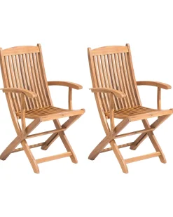 Gartenstuhl Akazienholz Hellbraun 2Er Set Mit Armlehnen Maui