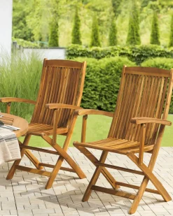Gartenstuhl Akazienholz Hellbraun 2Er Set Mit Armlehnen Maui