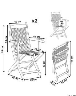Gartenstuhl Akazienholz Hellbraun 2Er Set Mit Armlehnen Maui