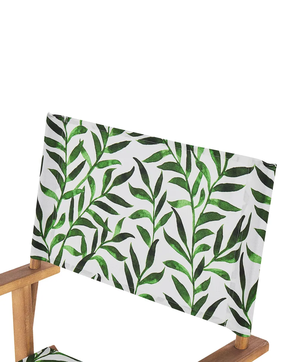 Gartenstuhl Akazienholz Hellbraun Textil Cremeweis / Grun Blattmuster 2Er Set Cine