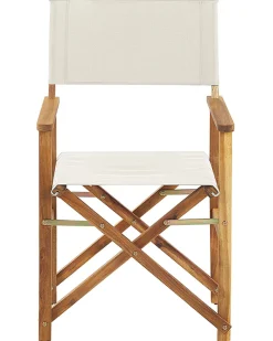 Gartenstuhl Akazienholz Hellbraun Textil Cremeweis / Grun Blattmuster 2Er Set Cine