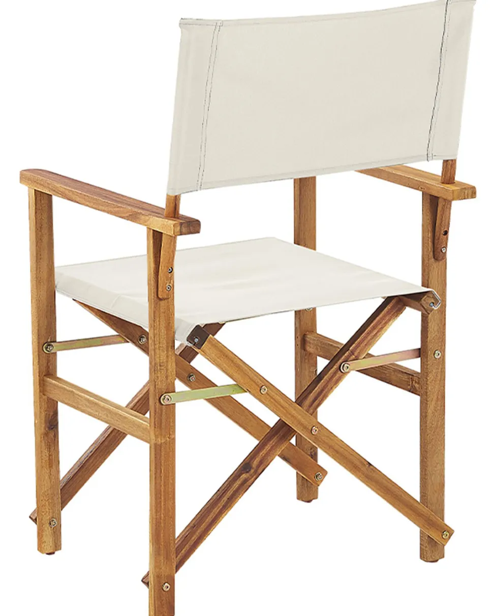 Gartenstuhl Akazienholz Hellbraun Textil Cremeweis / Grun Blattmuster 2Er Set Cine
