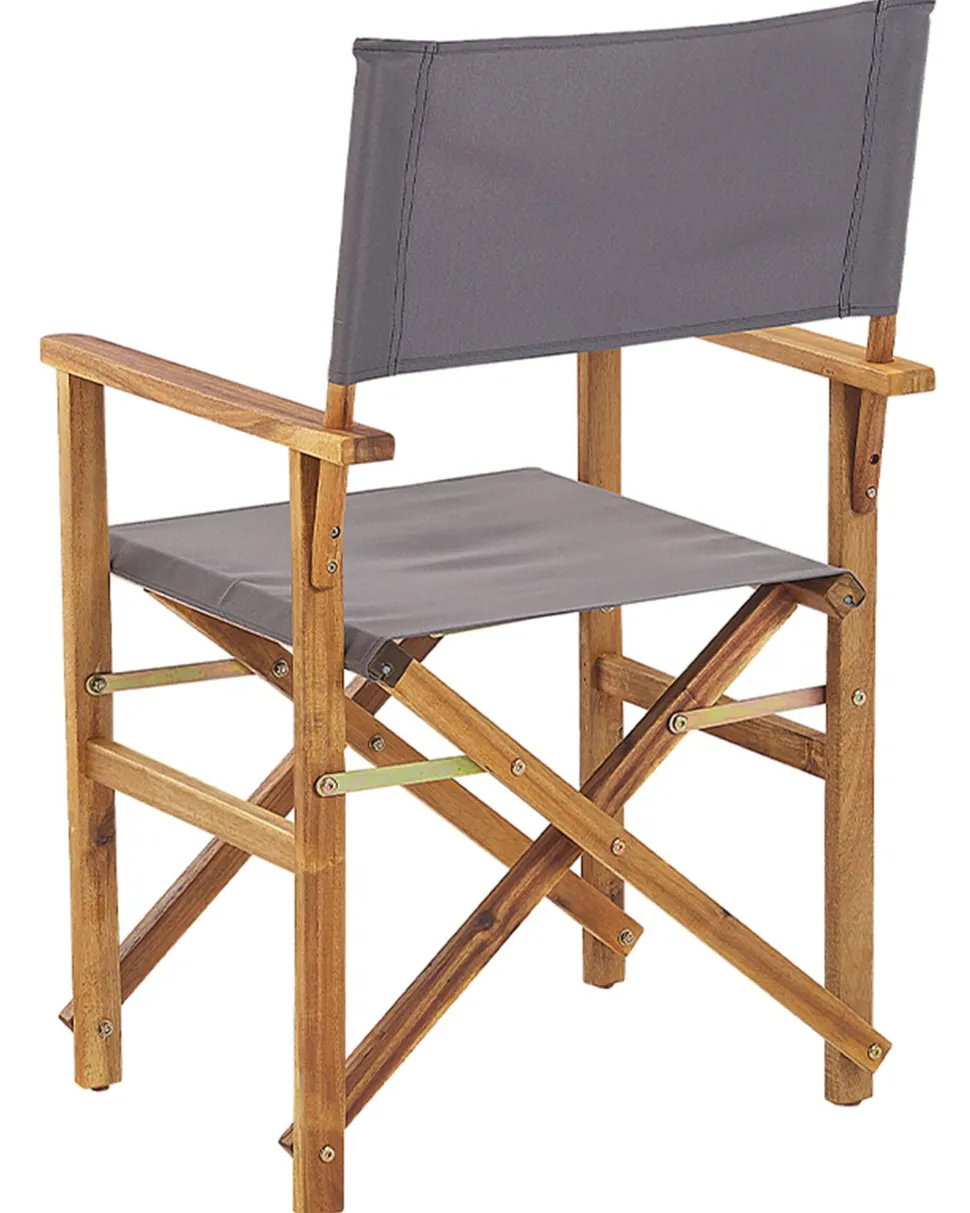Gartenstuhl Akazienholz Hellbraun Textil Grau / Dunkelgrun Olivenmuster 2Er Set Cine