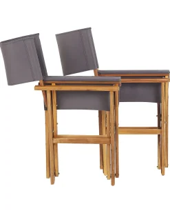 Gartenstuhl Akazienholz Hellbraun Textil Grau / Dunkelgrun Olivenmuster 2Er Set Cine