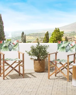 Gartenstuhl Akazienholz Hellbraun Textil Grau / Bunt Tukanmotiv 2Er Set Cine