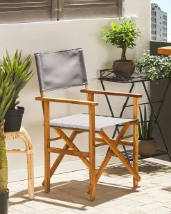 Gartenstuhl Akazienholz Hellbraun Textil Grau / Bunt Tukanmotiv 2Er Set Cine