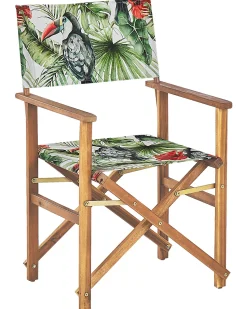 Gartenstuhl Akazienholz Hellbraun Textil Grau / Bunt Tukanmotiv 2Er Set Cine