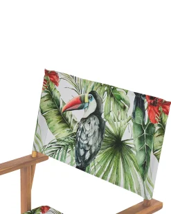 Gartenstuhl Akazienholz Hellbraun Textil Grau / Bunt Tukanmotiv 2Er Set Cine