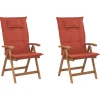Gartenstuhl Akazienholz Hellbraun 2Er Set Auflagen Terracotta Java