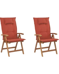 Gartenstuhl Akazienholz Hellbraun 2Er Set Auflagen Terracotta Java